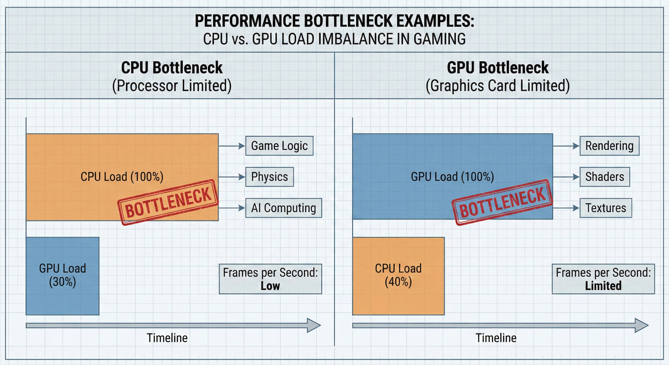 Chart illustrating CPU bottleneck vs GPU bottleneck while gaming
