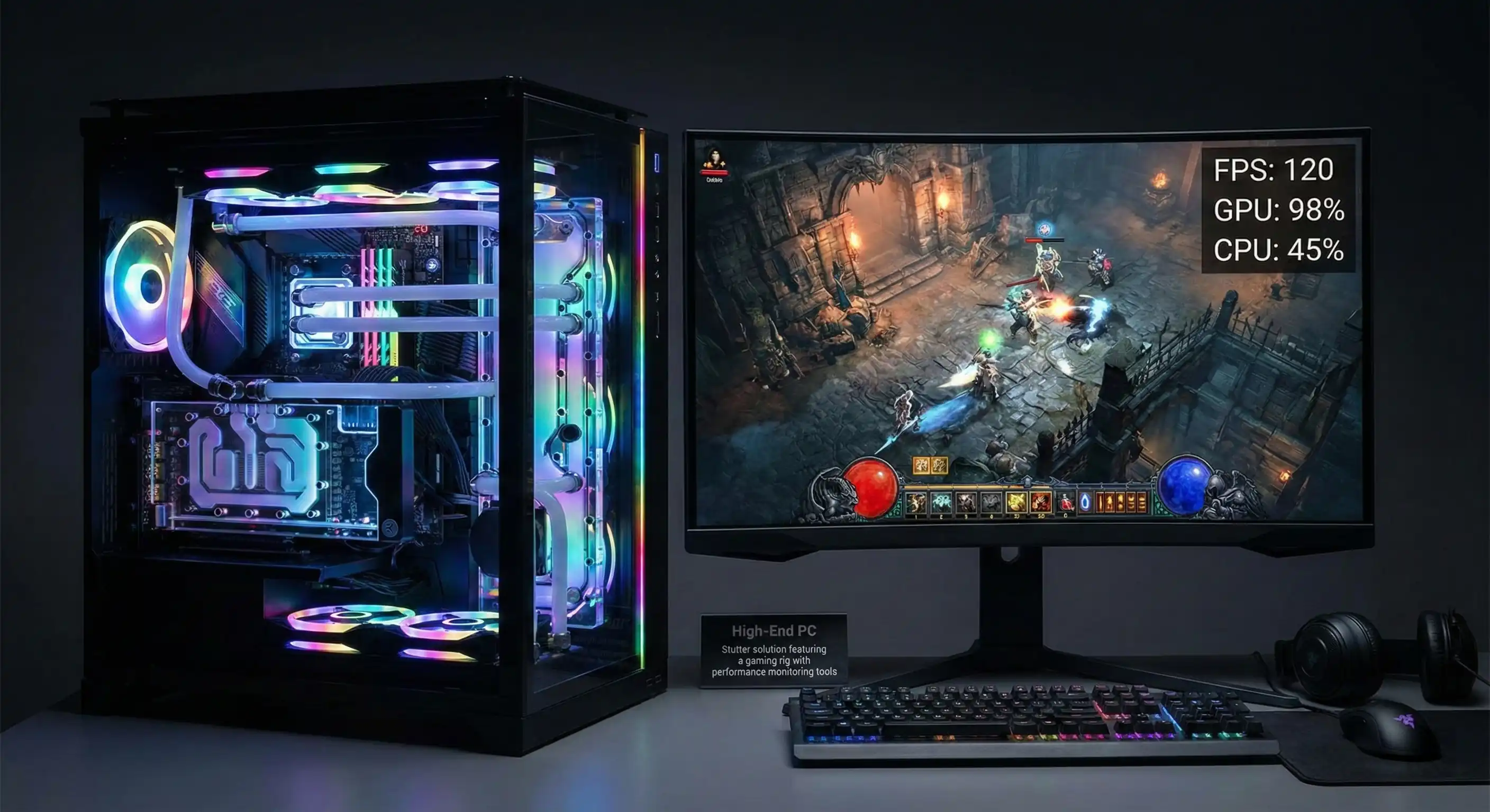 High-end gaming PC setup with RGB lighting