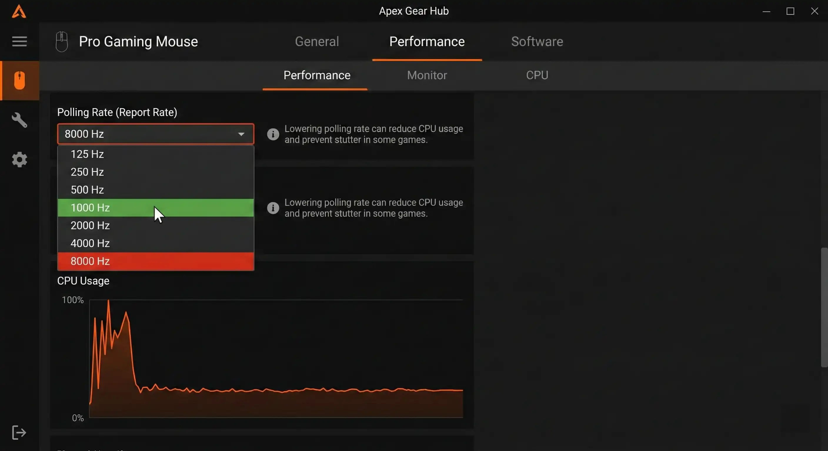 Adjusting mouse polling rate software to prevent cpu bottleneck and stuttering.